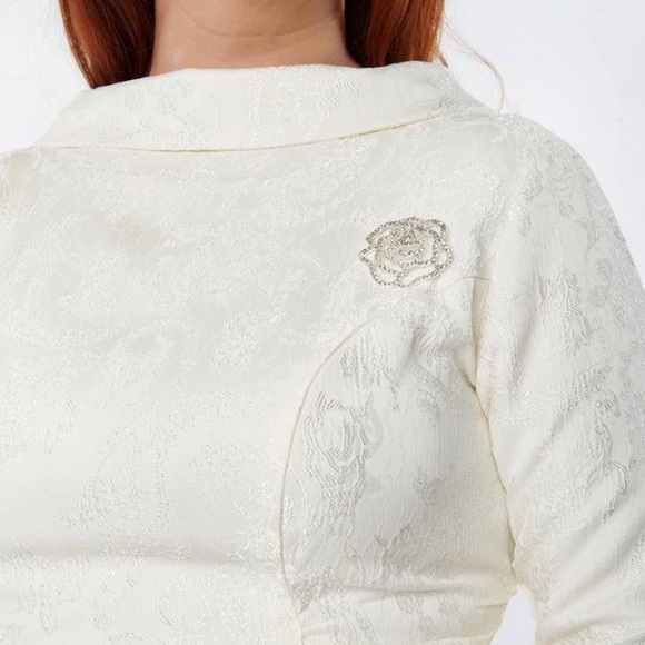 Ivory Brocade Wedding Swing Dress - Picture 5 of 12